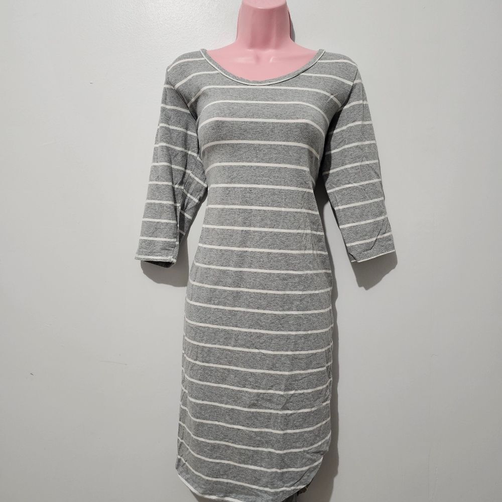 CNFIO - Dress T-Shirt Striped Midi Oversized- Size M - Gray - Cotton Blend